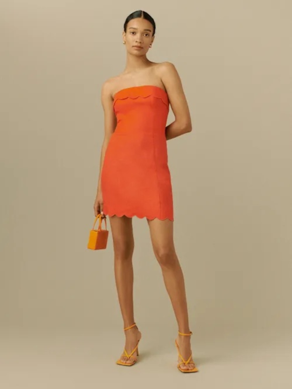 Reformation Isles Linen Dress Orange Strapless Mini Dress